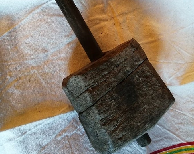 Antique French rustic wooden primitive meat tenderiser mallet or hammer