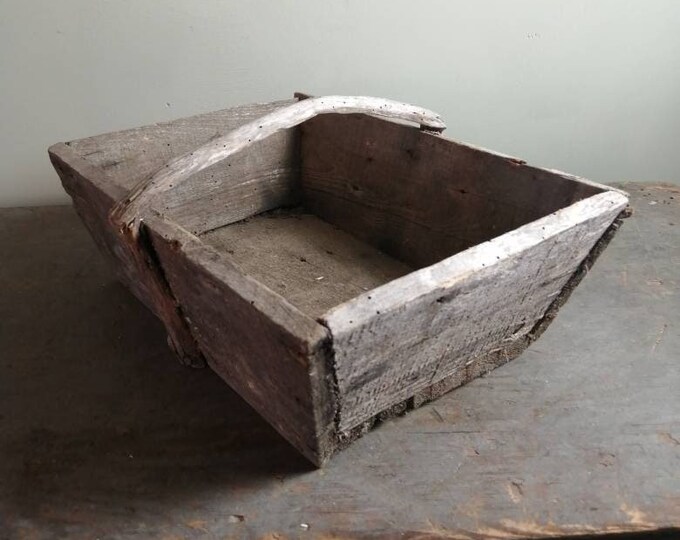 Antique or vintage small rustic French wooden handmade farmhouse harvest trug