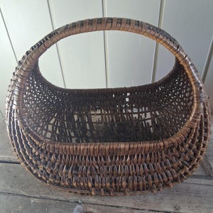 Vintage French woven wicker gondola shape mid century basket