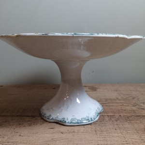 Antique French terre de fer ironstone tall cake stand compote in classical style leafy border design