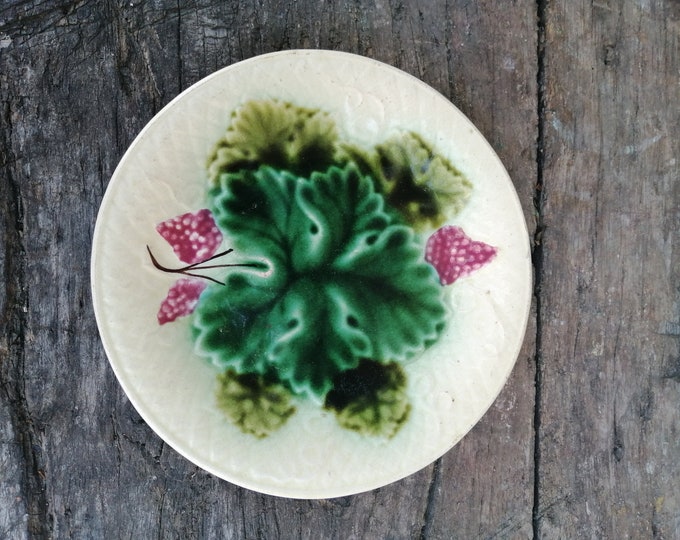 antique French faience majolica barbotine raised moulded raspberry design plate