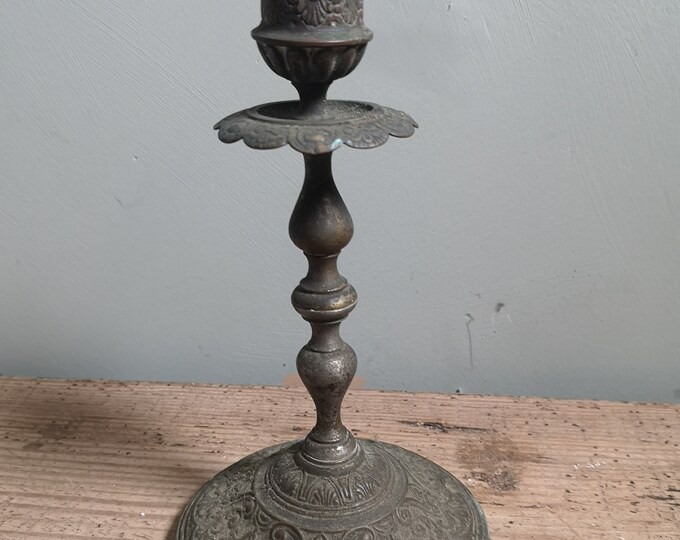 Antique French petite cast metal candle stick