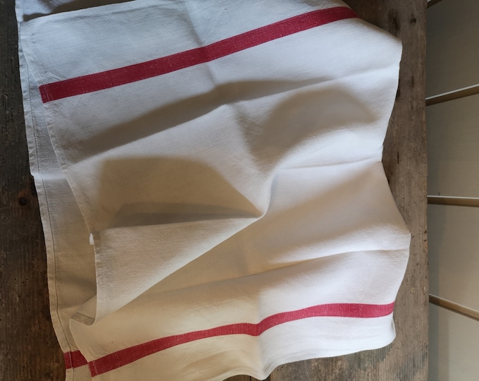 Vintage French red striped kitchen linens torchons tea towels tea cloths glass cloths