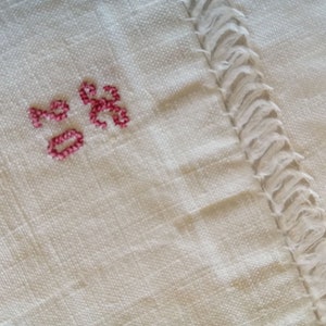 Antique French linen initialled panelled bedlinen sheet