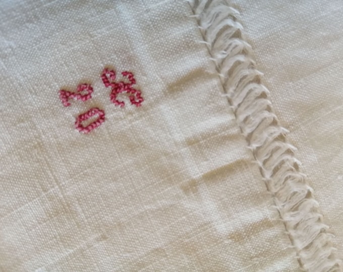 Antique French linen initialled panelled bedlinen sheet