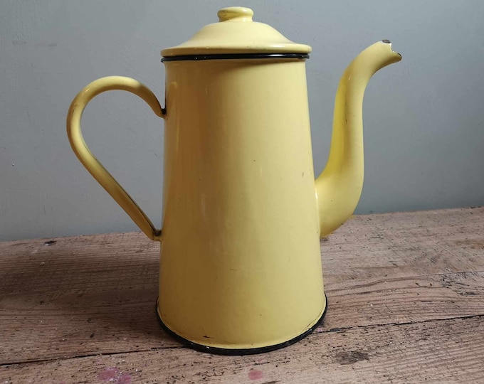 Vintage retro French yellow enamel ware coffee or hot chocolate pot