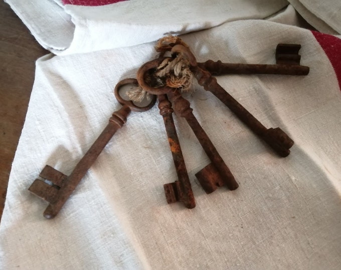 Antique French hand forged iron door lock keys