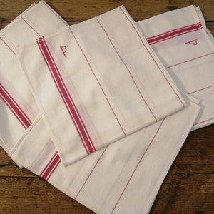 Vintage French red striped kitchen linens torchons tea towels tea cloths glass cloths