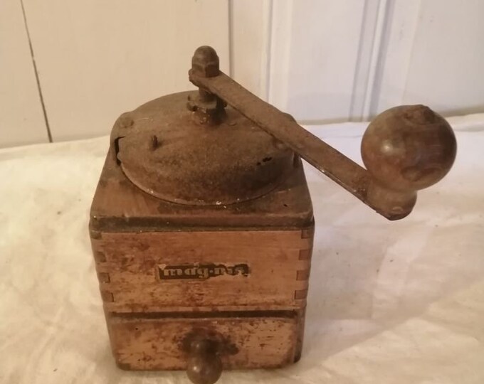 Vintage French iconic wooden coffee bean grinder