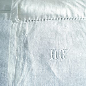 Antique French linen monogram initialled bedlinen sheet