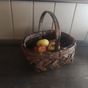Antique French petite woven wooden harvest basket