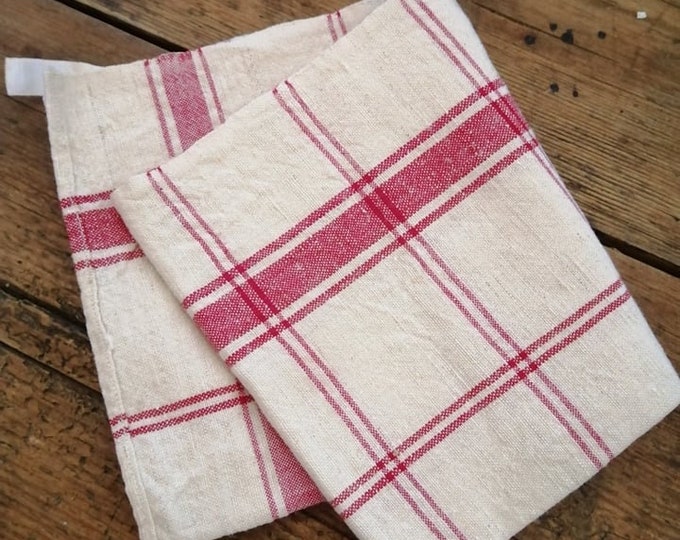 Vintage French pure linen checked torchons tea towels tea cloths glass cloths