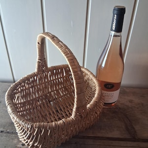 Vintage French woven wicker miniature market basket for child or flower girl.