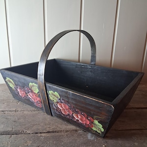 Vintage French wooden trug with handpainted decoration