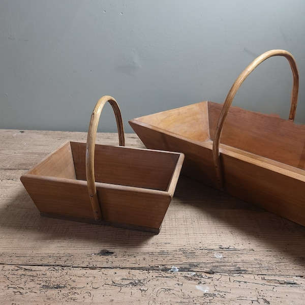 Antique style vintage miniature French wooden handmade farmhouse harvest trug suitable for a child or doll