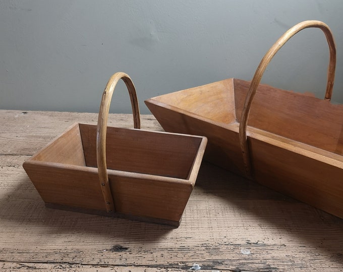 Antique style vintage miniature French wooden handmade farmhouse harvest trug suitable for a child or doll