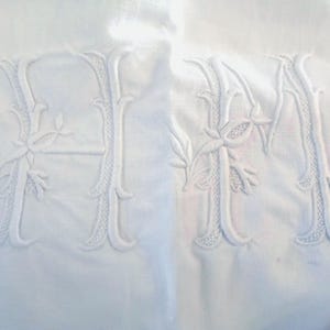 Antique French bedlinen monogrammed embroidered trousseau bedlinen sheet HM