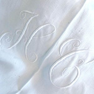 Antique French linen monogrammed embroidered trousseau bedlinen sheet HC