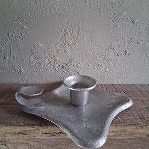 Antique or vintage French galvanised metal  time worn chamber candle stick