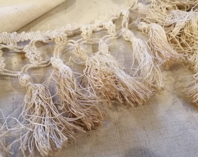 Vintage French silky cotton thread tatted tassel trim passementerie