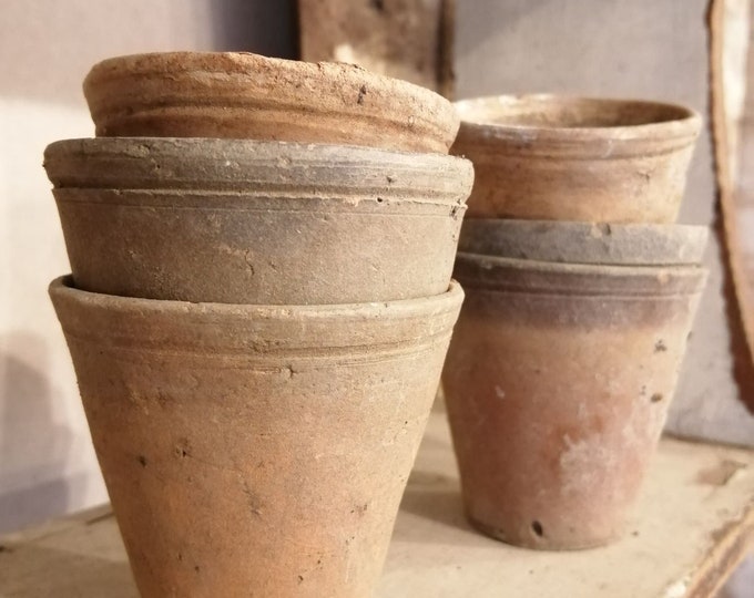 Antique French tiny terracotta pots set of 3