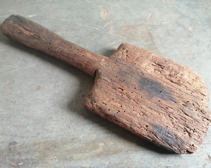 Antique French rustic wooden primitive dairy or laundry paddle