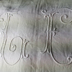 Antique French finest linen monogrammed embroidered trousseau bedlinen sheet