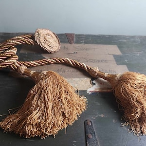 Vintage rosette rope plait and silk thread tassel tiebacks pair