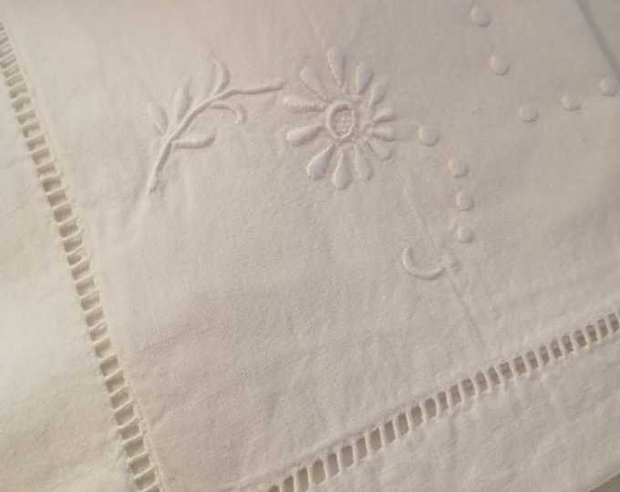 Antique French very fine pure cotton drawn thread work and monogrammed pillow sham or cushion cover