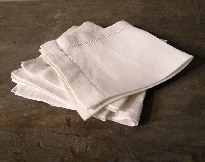 Vintage petite fine linen napkins with drawn thread borders set of 4