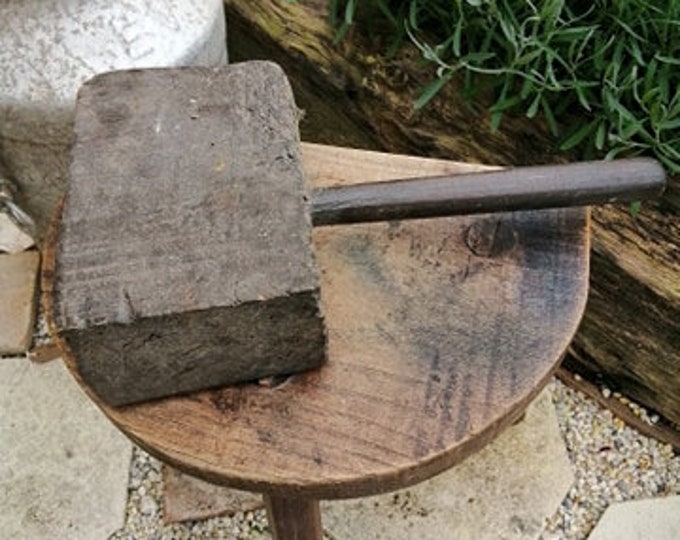 Antique French rustic wooden primitive meat tenderiser mallet or hammer