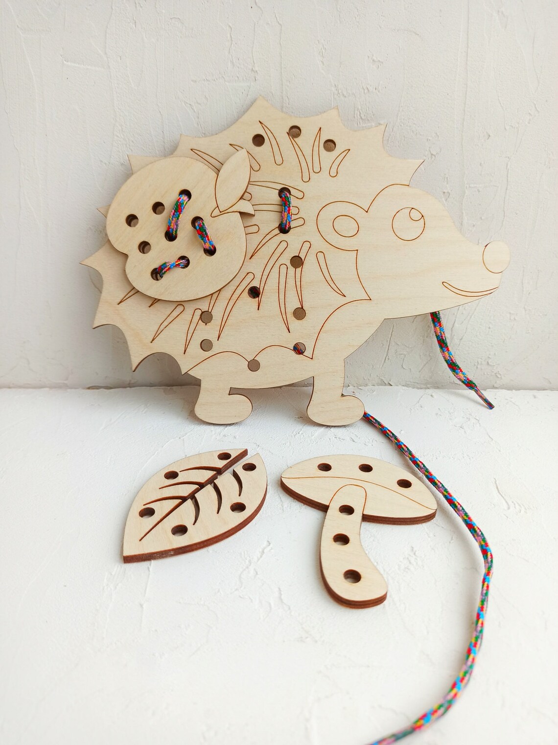 Wooden educational toy Hedgehog for children Toy lacing for Etsy