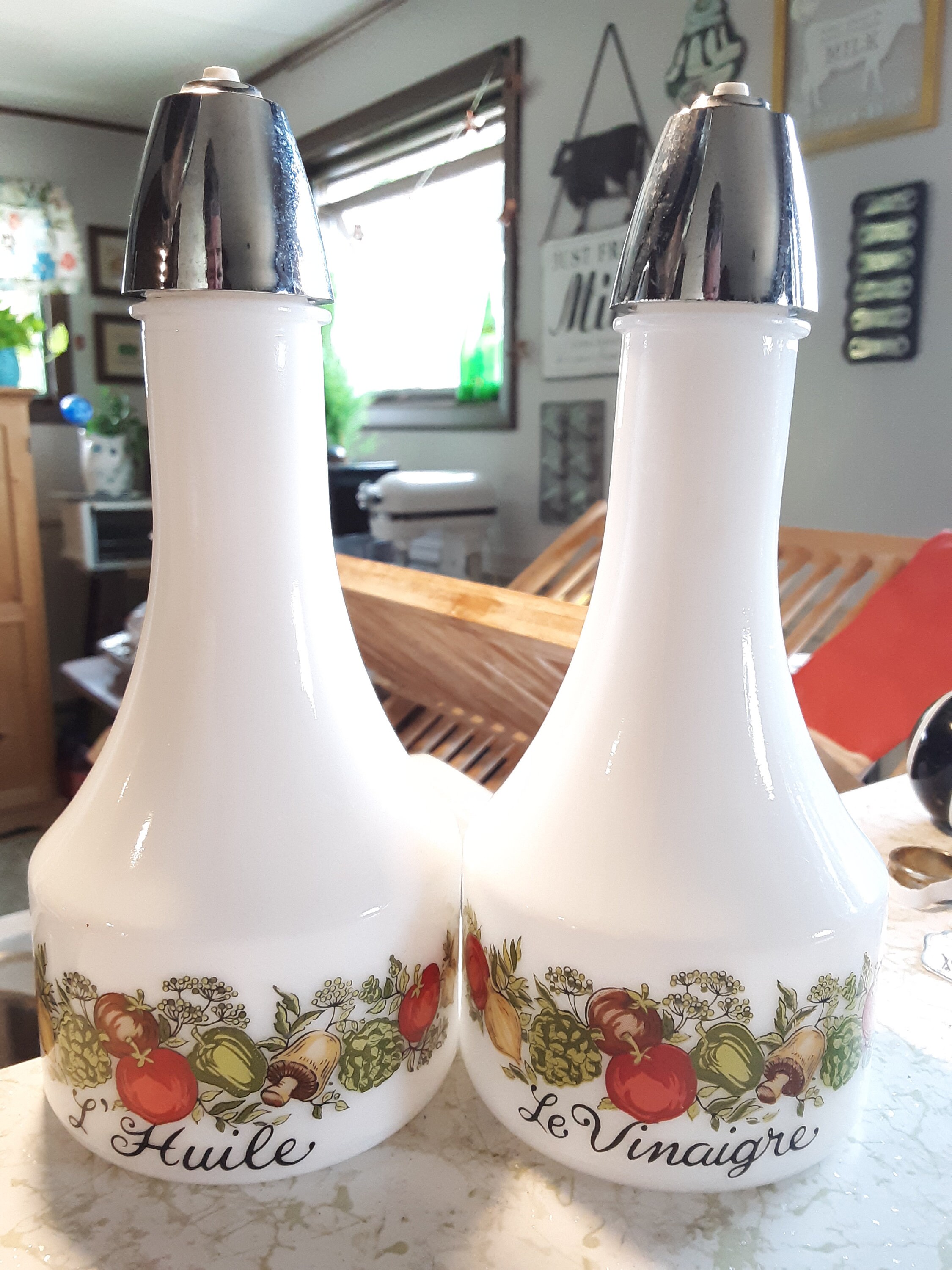 Vintage Gemco Oil and Vinegar milk glass bottles Etsy