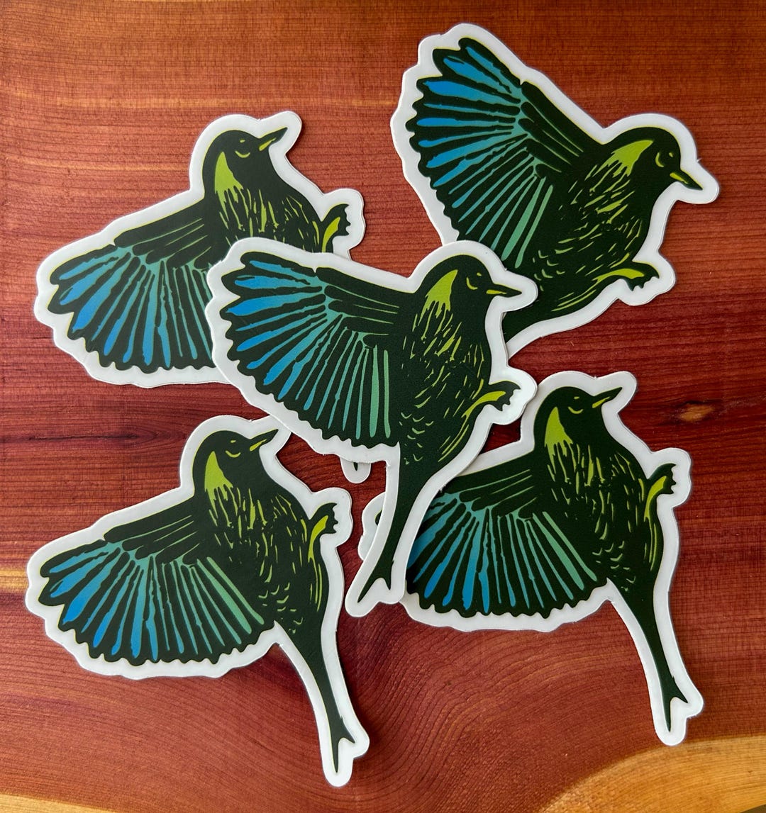 Sticker Birds Nature Inspired Bird Sticker - Original Linocut Art Vinyl Decal for ...