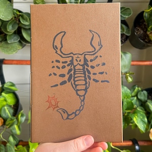 Handmade Lined Scorpion Journal – Linocut Printed Hardcover, Original Design, Longstitch Binding, 80 Pages