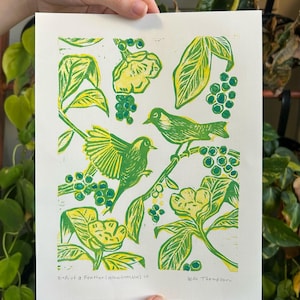 Birds of a Feather Linocut Print  – Limited Edition Original Hand-Pulled Artwork, Handmade Nature Wall Decor, Unique Bird Lover Gift