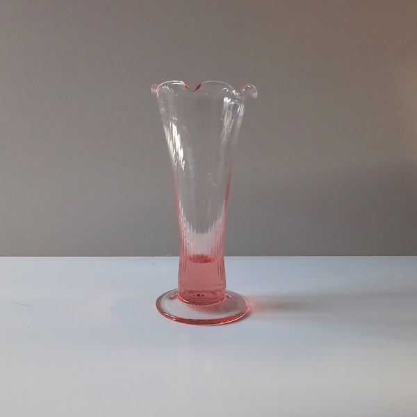 Pretty Art Deco Blush Pink Trumpet Vase with Wavy Rim