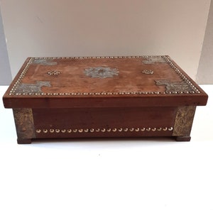 Vintage Large Wooden Box with Ornamental Brass Decoration