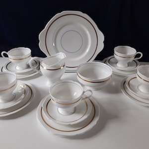 Seltenes Art Deco Paragon Tee Set, weißes Fine Bone China mit Goldvergoldung