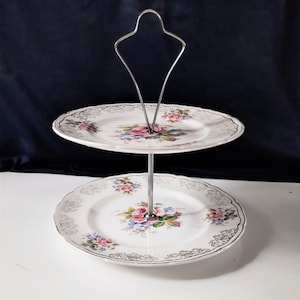 Vintage Two Tier China Plate Cake Stand by Sellwell Productions, England