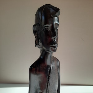 Vintage African Handcarved Ebony Bust of Tribal Male, Ornamental, Tribal Art, Statue, Figurine