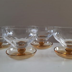 Lovely Set of Four Vintage Glass, Amber Stemmed Desert Bowls
