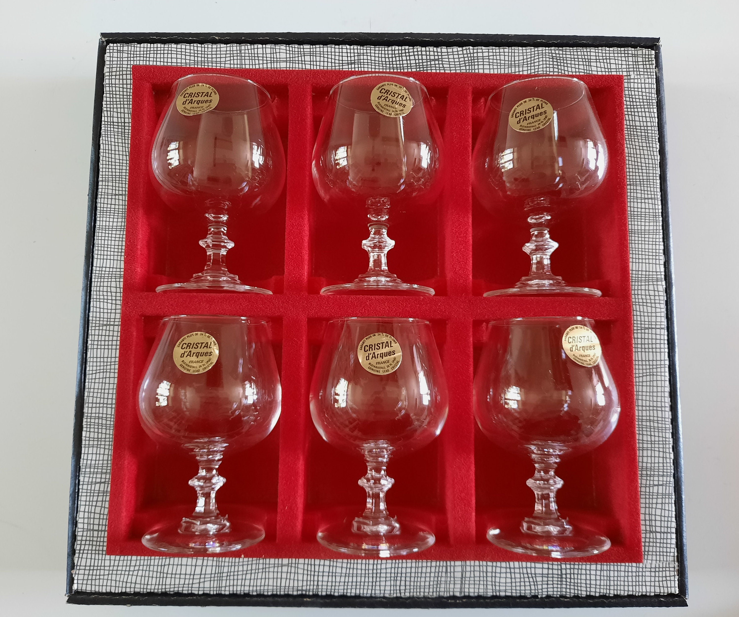 Vintage Brandy Crystal Glasses, France, Set 6