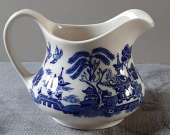 Vintage English Iron Stoneware Small Blue and White Old Willow Cream/Milk Jug