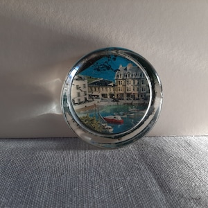 Fab Small Vintage Desk Glass Paperweight with Seaside Scenic Image