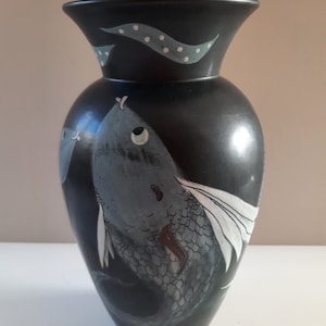 Rare Vintage Margaret Forde Signed Large Studio Pottery Vase, Fish Design, Statement Decor