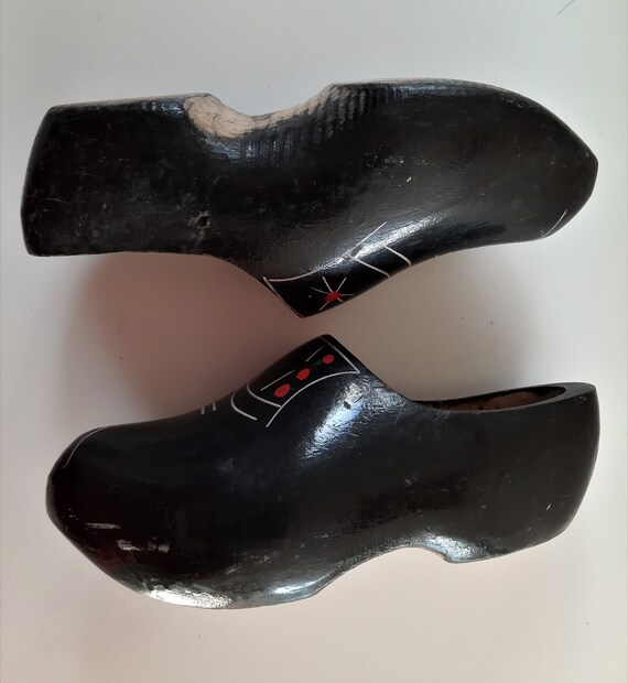 Vintage Klomppen/Clogs: Dutch Pair of Black Hand … - image 9