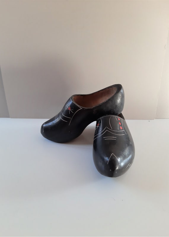 Vintage Klomppen/Clogs: Dutch Pair of Black Hand … - image 1