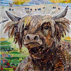 Highlands Cow fine art collage print