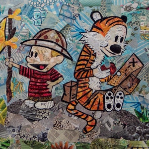 Aventure avec une carte au trésor - Un collage d'art Calvin et Hobbes